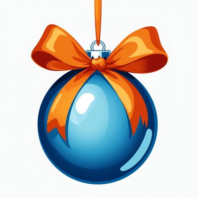 Blue ornament with orange bow hanging