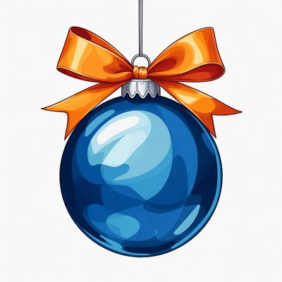 Decorative blue ornament with orange bow