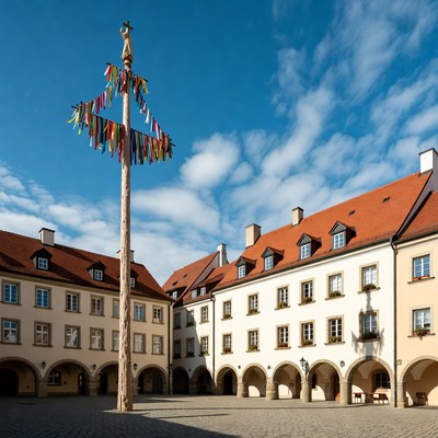 Celebration at the town square with wooden pole
