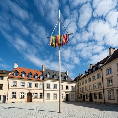 Bright colors on a tall pole in town square