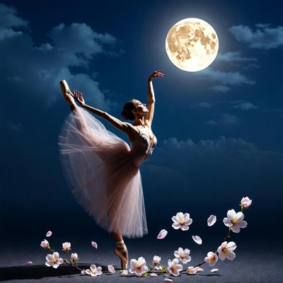 Ballerina dances under full moon