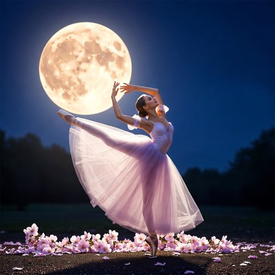 Ballet dancer under full moonlight