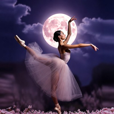 Ballerina dancing under full moon