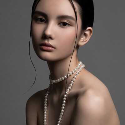 Portrait of model with pearls