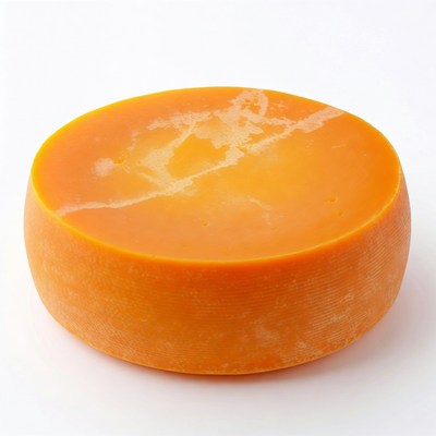Round orange cheese on white background