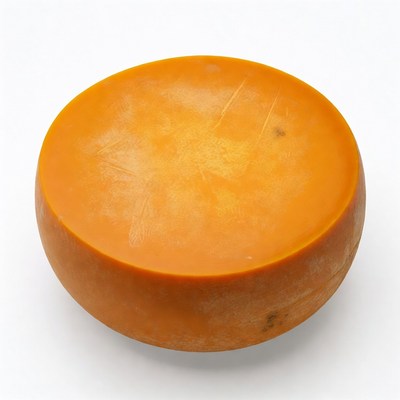Round cheese on a plain surface