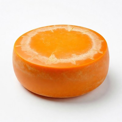 Round orange cheese on white background