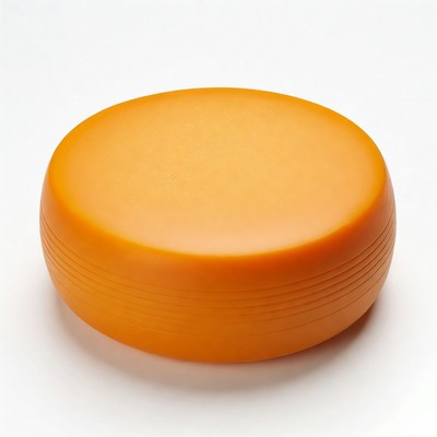 Round cheese on white surface