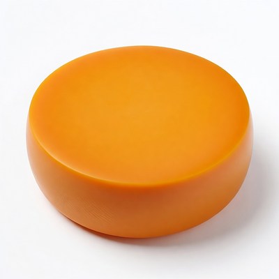Round orange cheese on a white background