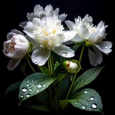 White flowers with water droplets
