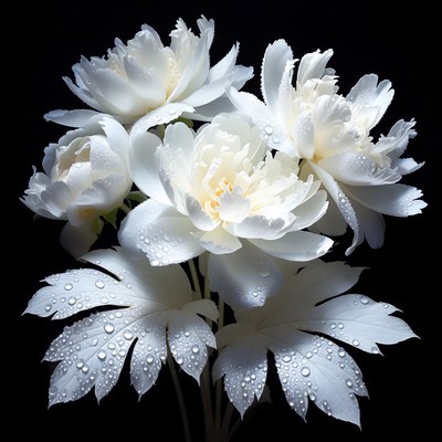 White flowers with droplets on dark