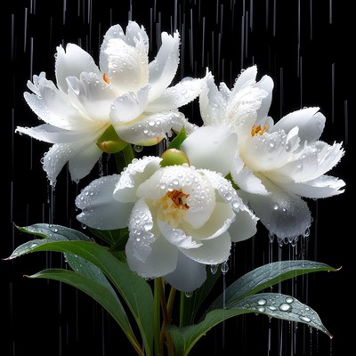 White flowers with rain droplets