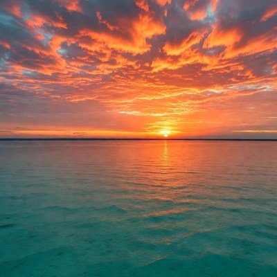 Vibrant sunset over calm water