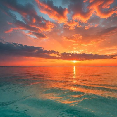 Sunset over calm ocean waters