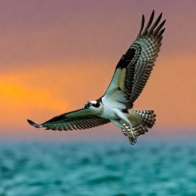 Bird flying over ocean water