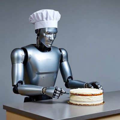 Robot pastry chef decorates cake
