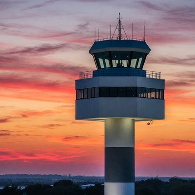 Sunset at a control tower