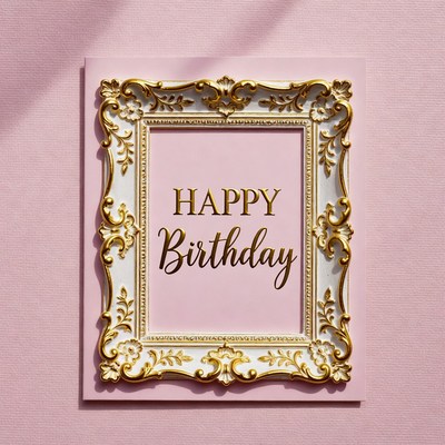 Birthday card with gold frame design