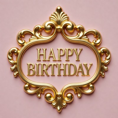 Gold birthday decoration on pink background
