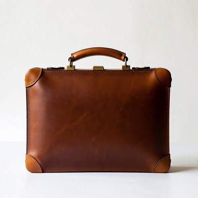 Leather briefcase on white table
