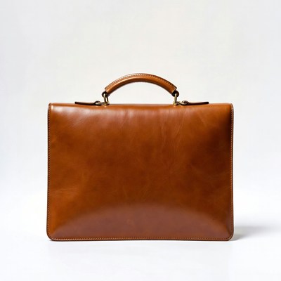 Brown leather briefcase on display