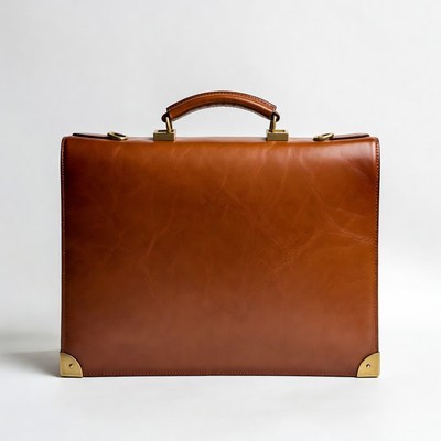 Brown leather briefcase on white background