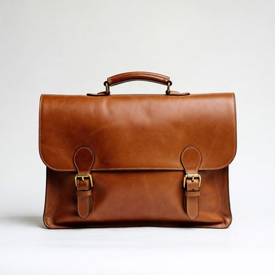 Brown leather bag on white background