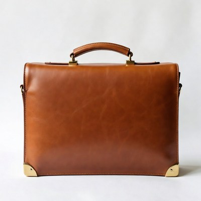 Leather briefcase on white background