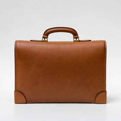 Brown leather briefcase on display