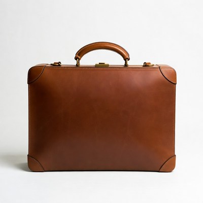 Brown leather briefcase on a white background