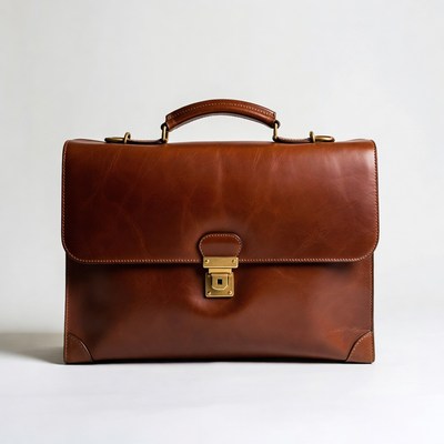 Leather briefcase on white background