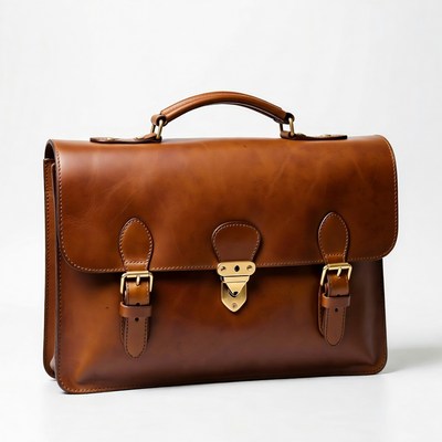 Leather briefcase on display