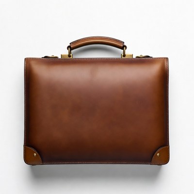 Leather briefcase on white background