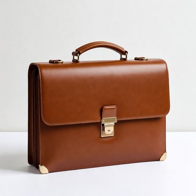Brown leather briefcase on display