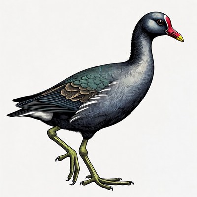 Moorhen standing on green grass