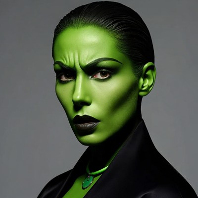 Woman with green makeup on face