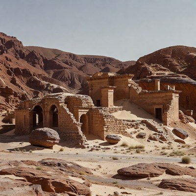 Ancient ruins in desert landscape