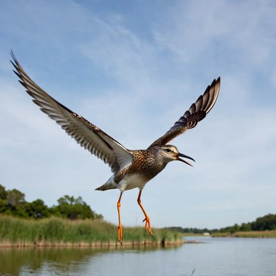 Bird flying over water body