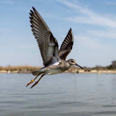 Bird flying over water surface