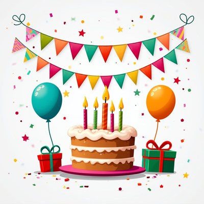 Colorful birthday celebration with cake