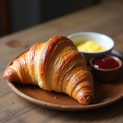 Croissant served with butter and jam