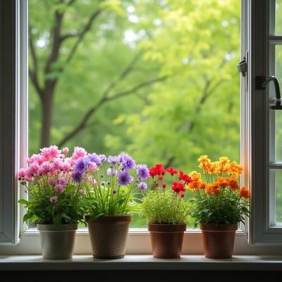 Flowers on a window sill