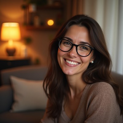 Warm smile in cozy living room