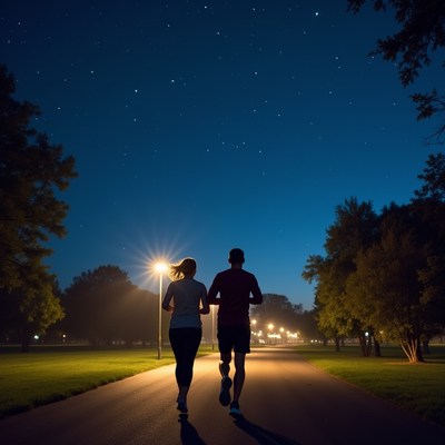 Couple jogging under night sky
