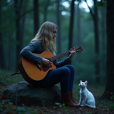 Playing guitar in the woods