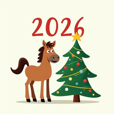 Horse next to christmas tree 2026