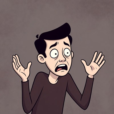 Man looking shocked with raised hands