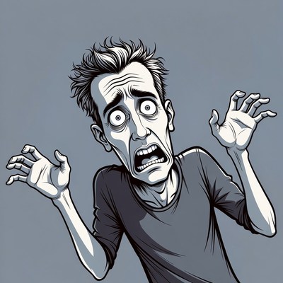 Man shows fear in cartoon style