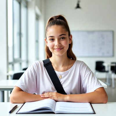 Student sits at study table