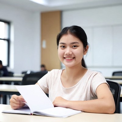Student studying in classroom